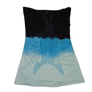 Sky Women Ombre Lace Applique Tube Top Black Blue‎ Y2K Bohemian N2870G Size M